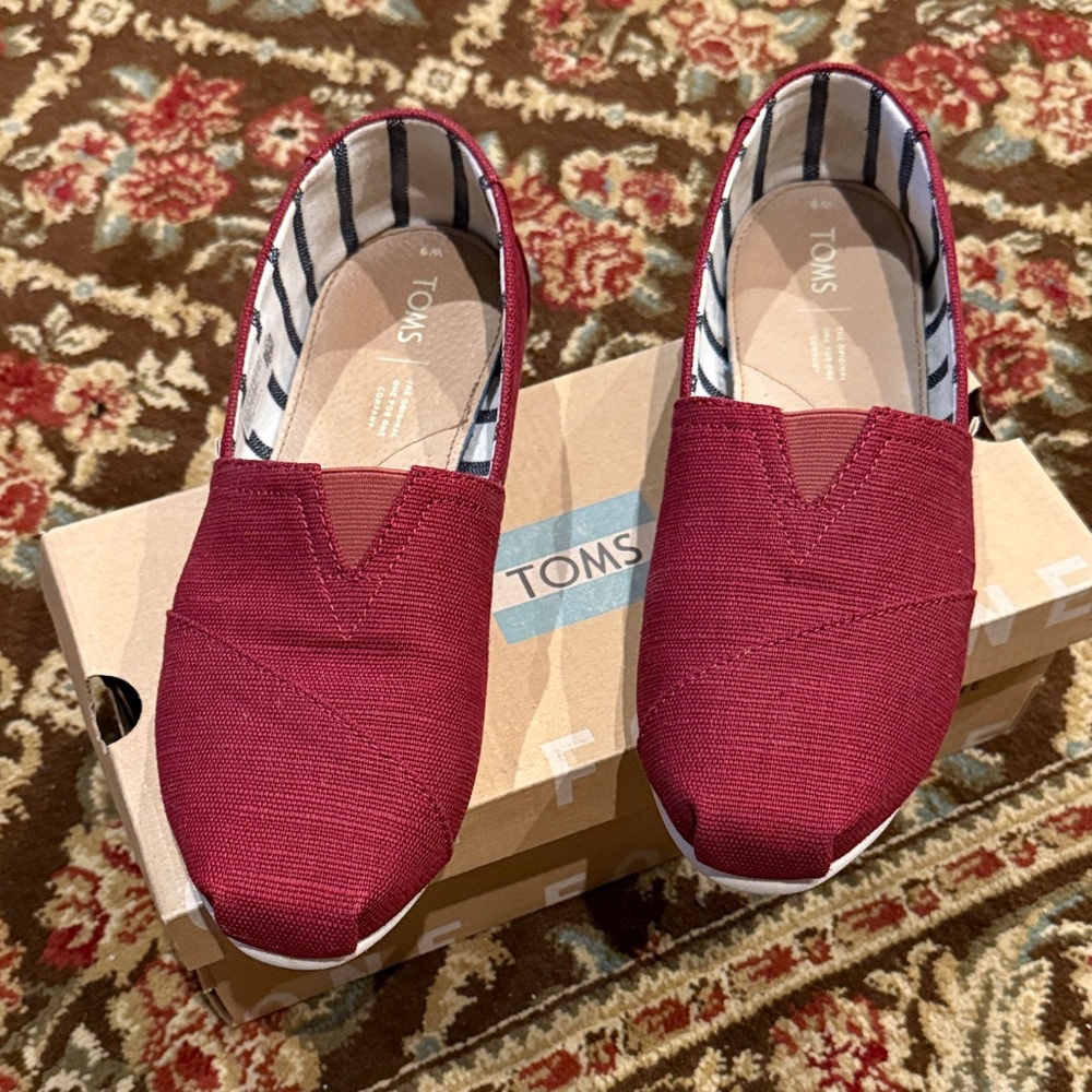 TOMS Burgundy Canvas Slip-Ons